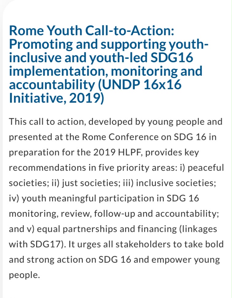 The Rome Youth Call to Action on SDG 16
